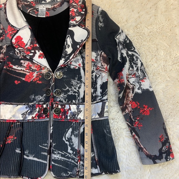 Designer Alberto Makali Bold Floral Print Women’s Stretch Blazer Size L - Picture 11 of 12